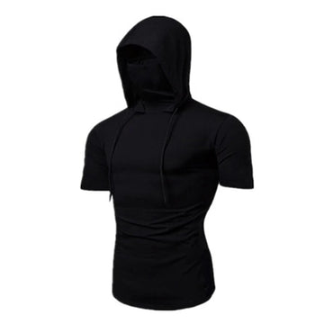 Riolio Summer Hooded T-Shirt Stretch Pullover Slim Fitness Personality Stretch Leisure Sport Shirt Ninja Suit Short-sleeved Mask Top